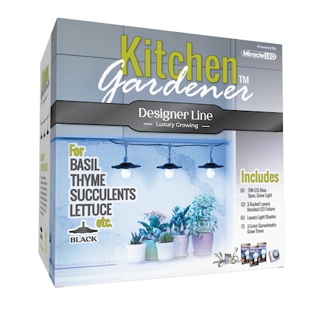 Miracle Led 3-Socket Designer Kitchen Gardener Grow Light Kit- Blue Spec. 11W Replace 150W Grow Bulbs, 2PK 801817